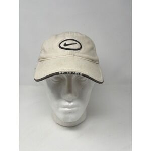 Vintage Nike Hat Cap L/XL Stretch Fit Beige Embroidered Mini Swooshes Distressed